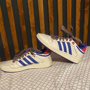 Adidas White and Blue Striped Sneakers